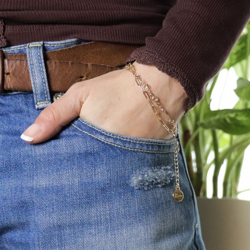 Double Strand Golden Mixed Chain & Crystal Bracelet by Peace of Mind